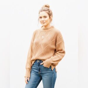 Polagram Chunky Camel Mock Neck Sweater - Diamond Cable Knit